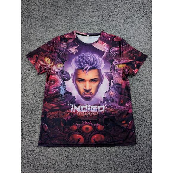 Chris Brown Shirt Adult Large Purple All Over Print Hip Hop Concert Indigo Tour - Picture 1 of 5